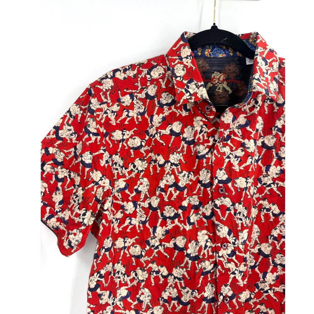 Robert Graham Sumo Training Shirt Mens Medium Red Novelty Print Classic Fit NWOT